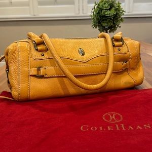 Cole Haan Pebbled Leather Barrel Handbag Mustard Yellow